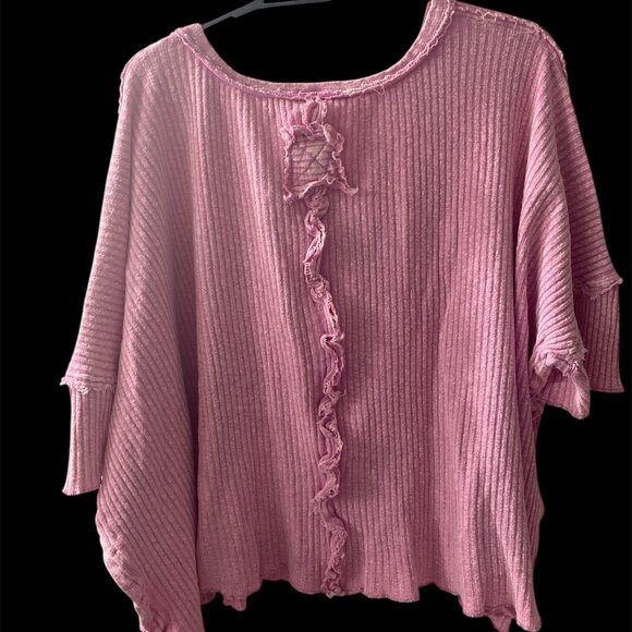 EASEL Textured Ribbed Knit Top in Lovely Calypso Pink, NWT, Size:  Large - Picture 2 of 4